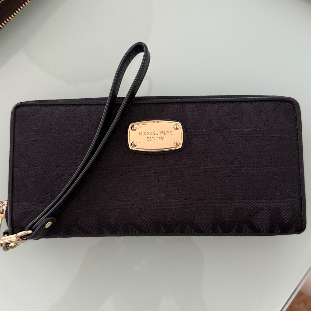 Michael Kors Black Wristlet with Gold Accents